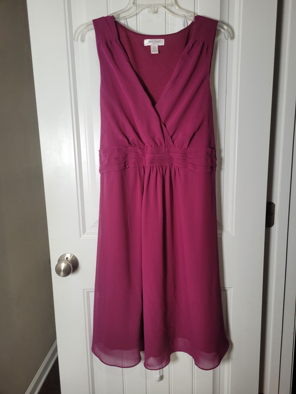 Motherhood Maternity Speechless Women's Magenta Sleeveless V-Neck Midi Dress.